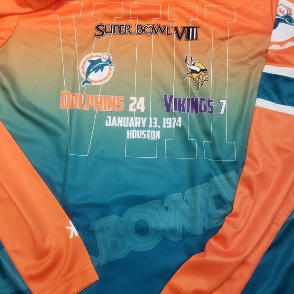 NFL Miami Dolphins Super Bowl VIII Champions Hood Long Sleeve Tee Mens Medium - Picture 6 of 8
